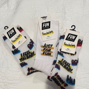 a new day White Crew Socks with Multicolor Text